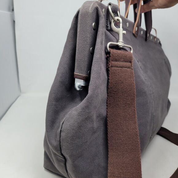 Line of Trade Men's Leather Canvas Weekender or Tool Bag Olive Green Brown LARGE - Picture 8 of 11